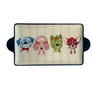 NWOT Hobby Lobby Stripe Rectangular 4 Fancy Dogs Mini Tray / Dish